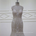 Champagne Full Lace Mermaid Fitted Backless Wedding Dress